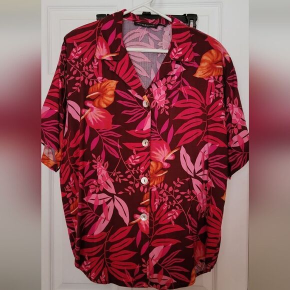 #292 IMPRESSIONS Lifestyle Beautiful Bold floral printed Top- Size: XL - Picture 5 of 6